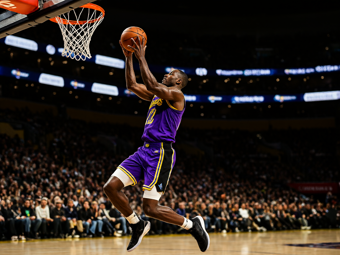 NBA篮球比赛中球员突破上篮的精彩瞬间