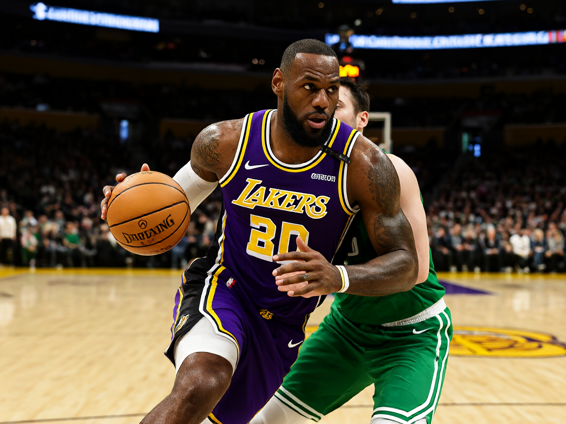 NBA比赛中詹姆斯持球突破的精彩瞬间